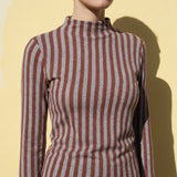 Brown Irregular-Stripe Jersey Knit, Polyester