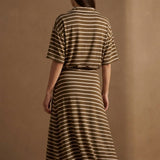 Olive Horizontal-Stripe Jersey Knit, Polyester