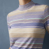 Purple Horizontal-Stripe Jersey Knit, Viscose, 213 gsm