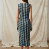 Black Textured-Plaid Interlock Knit, Polyester