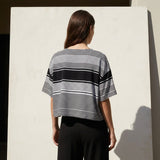 Black Horizontal-Stripe Jersey Knit, Cotton-Modal, 135 gsm