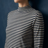 Black Horizontal-Stripe Jersey Knit, Viscose-Poly, 155 gsm
