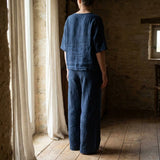 Yarn-Dyed 100% Linen Woven Fabric, 128 gsm — Navy