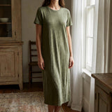 Heathered Green-Grey Marl Interlock Knit, Tencel Lyocell-Linen