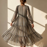 Black Vertical-Stripe Chiffon, Polyester, 100 gsm