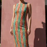 Pink Vertical-Stripe Mesh, Polyester
