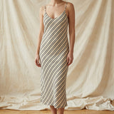 Cream Vertical-Stripe Mesh, Cotton-Poly