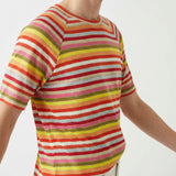 Multicolor Horizontal-Stripe Jersey Knit, Viscose-Poly