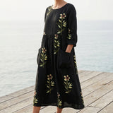 Cream Floral Linen-Look, Polyester