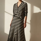 Black Horizontal-Stripe Jersey Knit, Viscose, 185 gsm