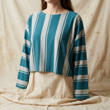 Teal Vertical-Stripe Jersey Knit, Viscose-Poly