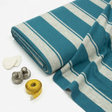 Teal Vertical-Stripe Jersey Knit, Viscose-Poly