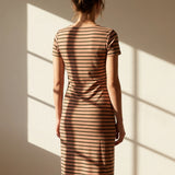 Olive Vertical-Stripe Jersey Knit, Poly-Viscose