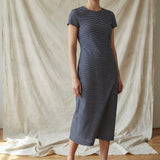 Navy Horizontal-Stripe Poplin, Cotton, 107 gsm