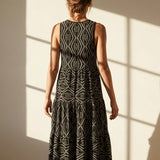 Black Geometric-Diamond Jacquard, Polyester, 145 gsm