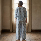 Navy Palm Woven, Linen-Cotton