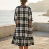 Black Plaid Linen-Look, Polyester
