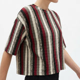 Red Vertical-Stripe Rib Knit, Polyester