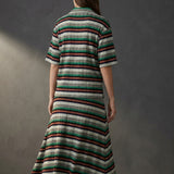Green Horizontal-Stripe Rib Knit, Polyester, 185 gsm