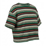 Green Horizontal-Stripe Rib Knit, Polyester, 185 gsm