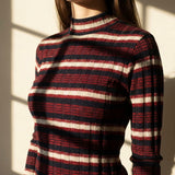 Dark Blue Horizontal-Stripe Rib Knit, Polyester, 200 gsm