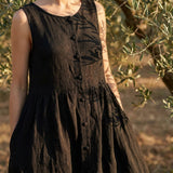 100% Polyester Linen-Look Fabric, 133 gsm, 145 cm — Black
