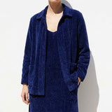 Polyester Stretch Chenille Fabric, 285 gsm, 150 cm — Navy