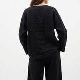 100% Polyester Linen-Look Fabric, 335 gsm, 155 cm — Black