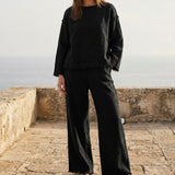 100% Polyester Linen-Look Fabric, 335 gsm, 155 cm — Black
