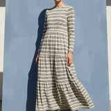 Off-White Horizontal-Stripe Jersey Knit, Poly-Viscose, 230 gsm