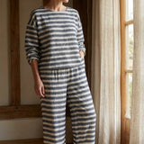 Black Horizontal-Stripe Linen-Look, Poly-Cotton