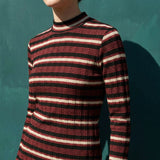 Red Stripes Rib Knit, Poly-Viscose