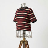 Red Stripes Rib Knit, Poly-Viscose