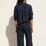100% Polyester Linen-Look Fabric, 115 gsm, 150 cm — Navy, ref EF-209515