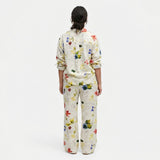 Cream Floral Linen-Look, Viscose, 130 gsm