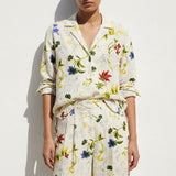 Cream Floral Linen-Look, Viscose, 130 gsm