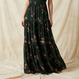 Dark Green Floral Crepe, Polyester
