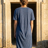 Blue Marl Jersey Knit, Poly-Linen, 135 gsm