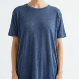 Blue Marl Jersey Knit, Poly-Linen, 135 gsm