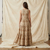Brown Geometric-Diamond Jersey Knit, Cotton-Poly