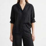 Yarn-Dyed Polyester Stretch Linen-Look Fabric, 260 gsm, 168 cm — Black