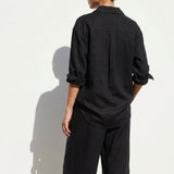 Yarn-Dyed Polyester Stretch Linen-Look Fabric, 260 gsm, 168 cm — Black