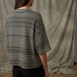 Black Horizontal-Stripe Jersey Knit, Poly-Viscose, 190 gsm, 165 cm