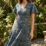 Blue Horizontal-Line Interlock Knit, Poly-Acrylic