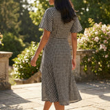 Black Textured-Check Crepe, Poly-Viscose
