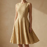 Beige Vertical-Stripe Crepe, Viscose