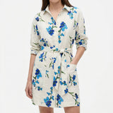 Blue Flowers Linen-Look, Polyester, 249 gsm