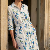 Blue Flowers Linen-Look, Polyester, 249 gsm