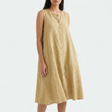 Polyester Viscose Stretch Linen-Look Fabric, 228 gsm — Khaki