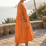 Polyester Viscose Stretch Linen-Look Fabric, 218 gsm — Orange